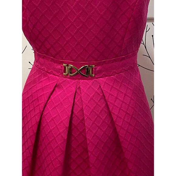 TAHARI ASL Hot Pink Lattice Textured Sleeveless Dress 6 Career Cocktail Barbie - Picture 3 of 6